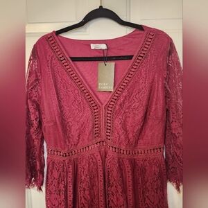 Mauve Colored Long Sleeve Lace Dress